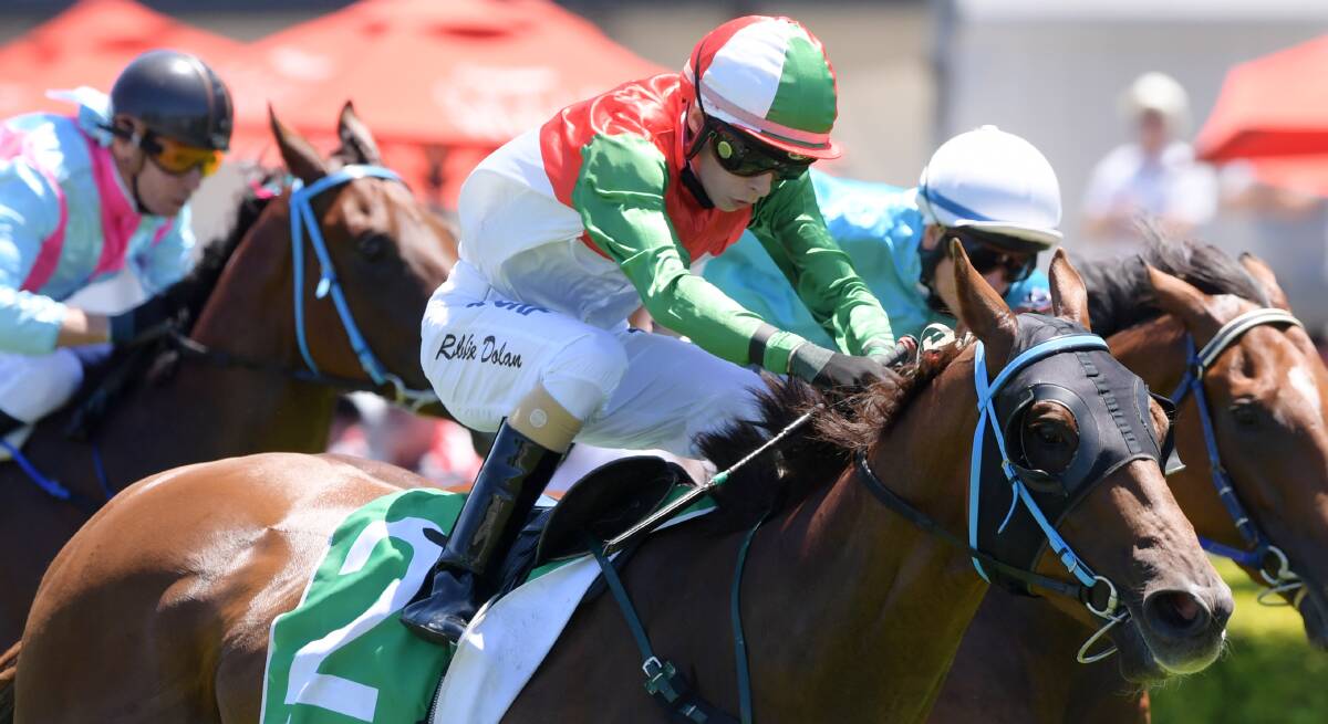 CHANCE: Robbie Dolan rides Cam Crockett's Ori On Fire to a TAB Highway Handicap win, he's nominated in a star-studded Banjo Paterson Cup field. Photo: AAP/SIMON BULLARD
