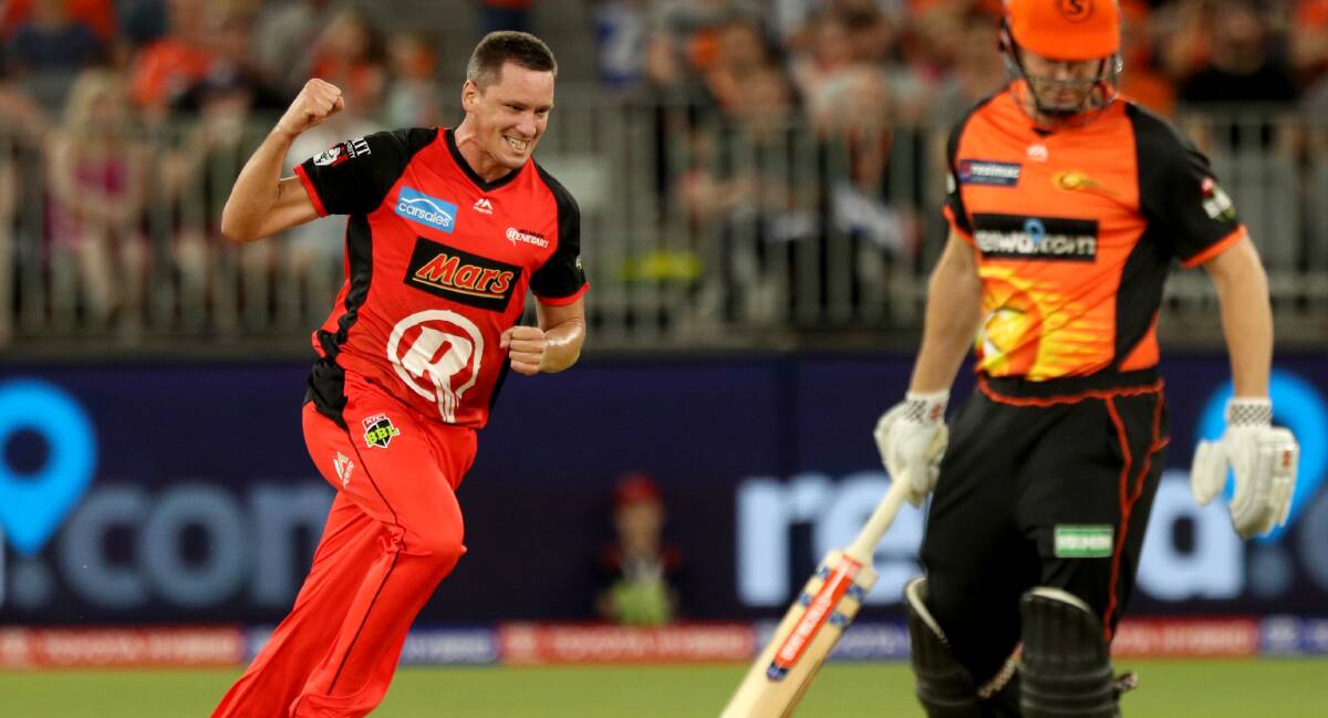 RED-HOT: Chris Tremain celebrates the wicket of Shaun Marsh during his epic performance against Perth on Monday night. He inspired his side's massive win. Photo: AAP/RICHARD WAINWRIGHT