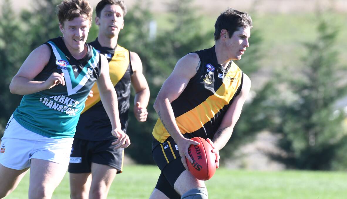 LEAD FROM THE FRONT: Tyson Hannus was good in front of goal on Saturday, kicking four majors in the Tigers' easy win over Cowra. Photo: CARLA FREEDMAN