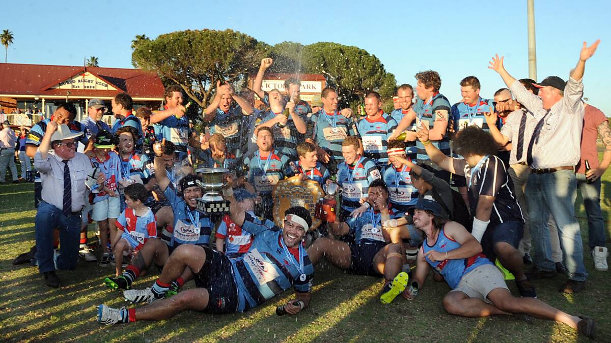 HOPPING MAD: Dubbo Kangaroos celebrate their 2014 premiership. That, along with their huge bonus point tally pushed them into the top three over the last decade. Photo: DAILY LIBERAL