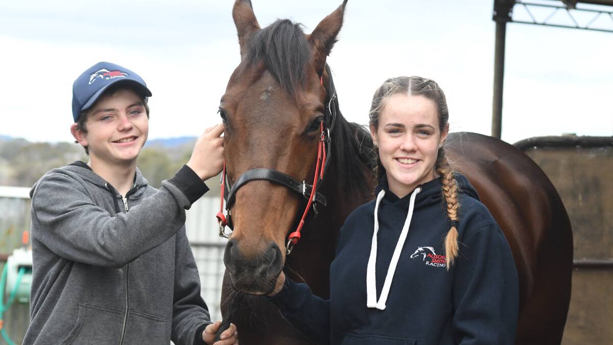 SEASON OPENER: Ben Field and Libby Smith with Alison Smith's last-start winner Panuara, which is chasing another victory on Monday. Photo: JUDE KEOGH