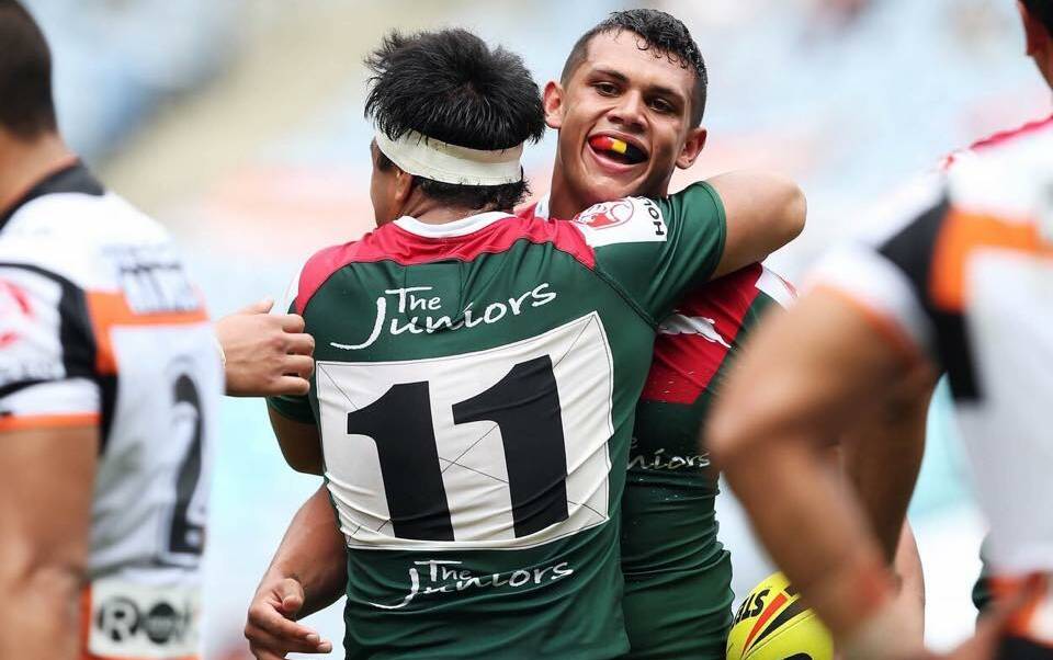 BOOM RECRUIT: Damon Goolagong celebrates a try during his time with South Sydney, the former Rabbitohs prospect has signed with Orange CYMS. Photo: CONTRIBUTED