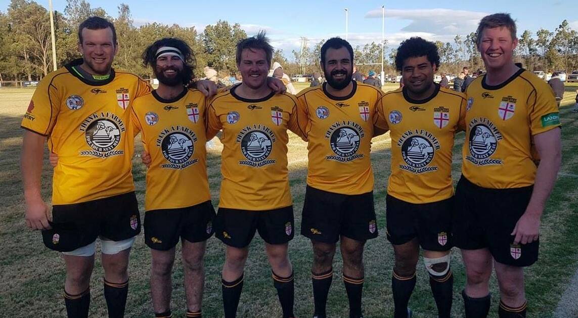 WINNING START: NSW Country's Central West contingent following Sunday's win over the ACT Brumbies' Provinical side, (from left) Parkes' Dan Ryan, Orange Emus' Tom Green, Forbes' Charlie French, Bathurst Bulldogs' Peter Fitzsimmons, Forbes' Mahe Fangupo and Cowra's Chris Miller. Photo: CENTRAL WEST RUGBY UNION