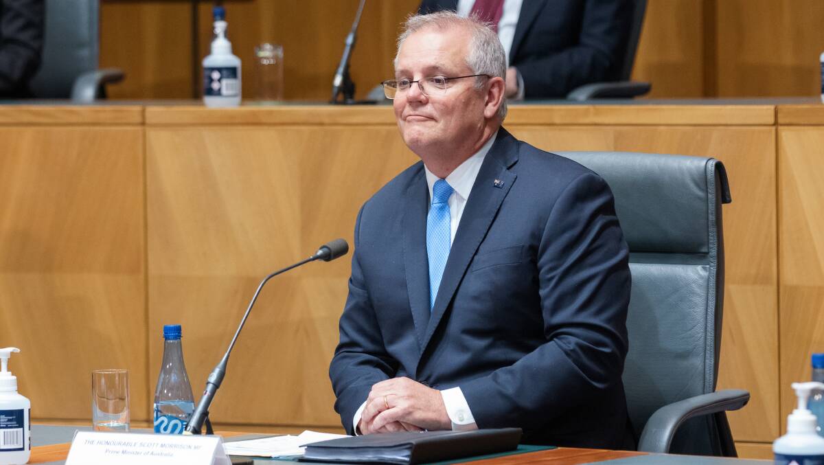 Prime Minister Scott Morrison at Friday's national cabinet meeting. Picture: Sitthixay Ditthavong