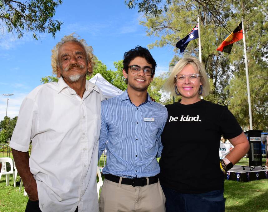 UNITED: Uncle Frank Doolan, Dubbo's Australia Day ambassador Khushaal Vyas and Johanna Leader. Photo: BELINDA SOOLE