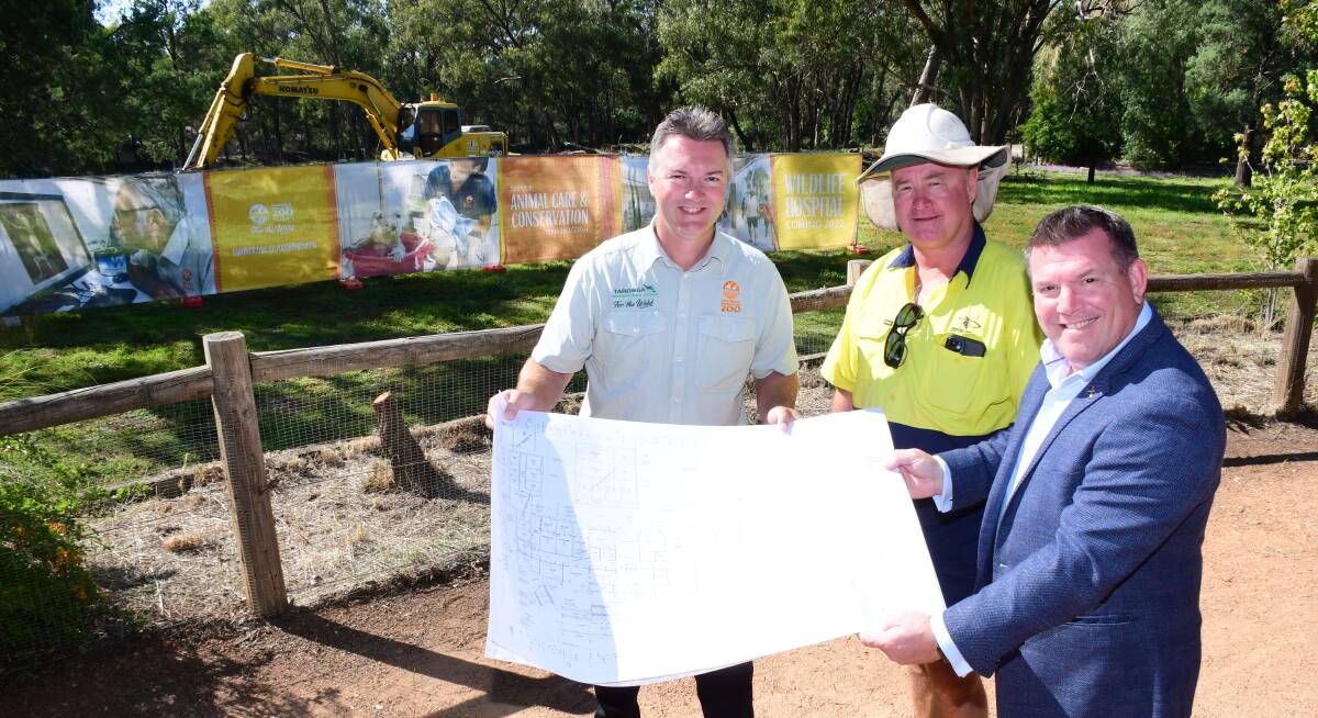 COMMENCED: Steve Hinks, David Payne and Dugald Saunders on the construction site of the new wildlife hospital. Photo: BELINDA SOOLE