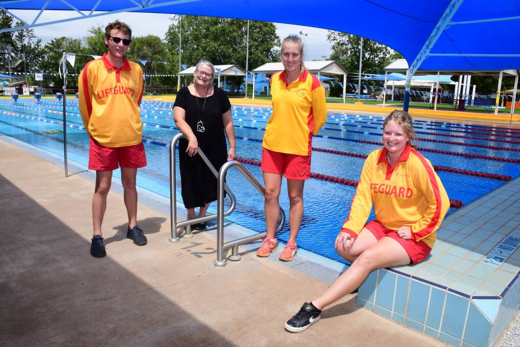 READY: Lifeguards Joshua Hennessy, Savannah Dimmock and Caitlyn Semmler with pool manager Beth Shea. Photo: BELINDA SOOLE
