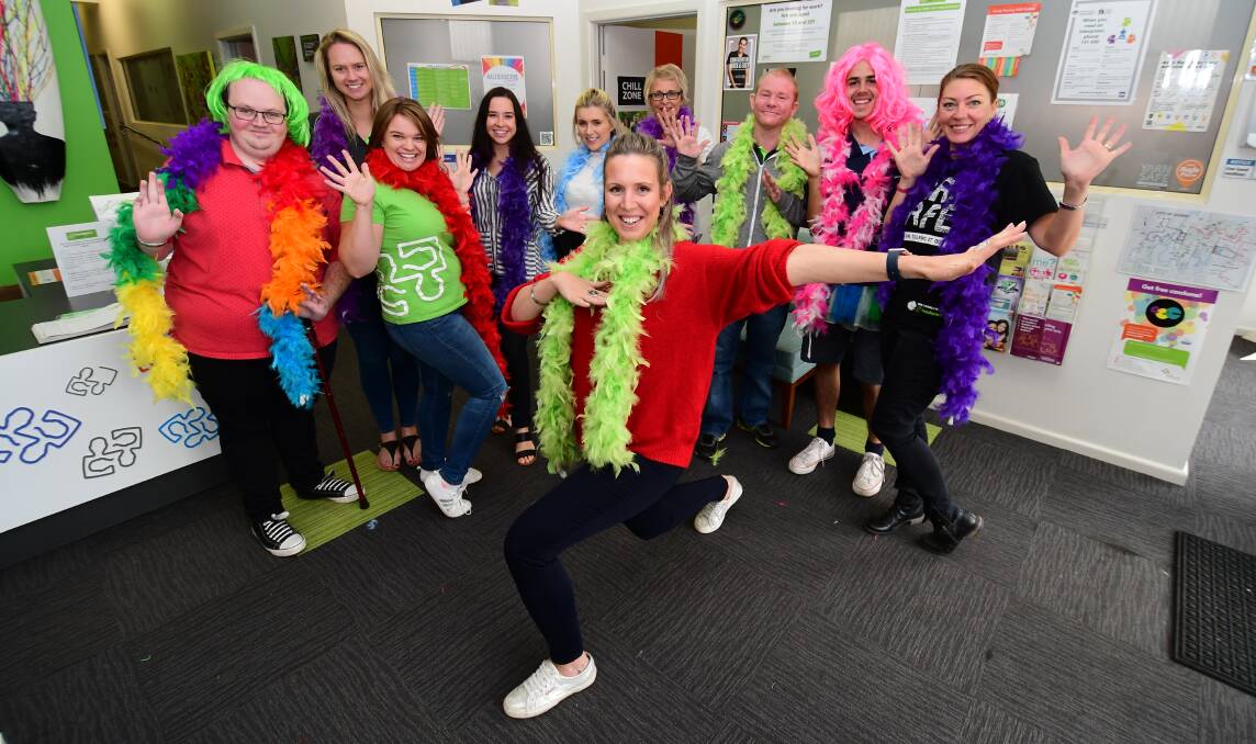 DAB: Star of Dubbo Marijka Brennan with some of her biggest fans - the team at headspace Dubbo. Photo: BELINDA SOOLE