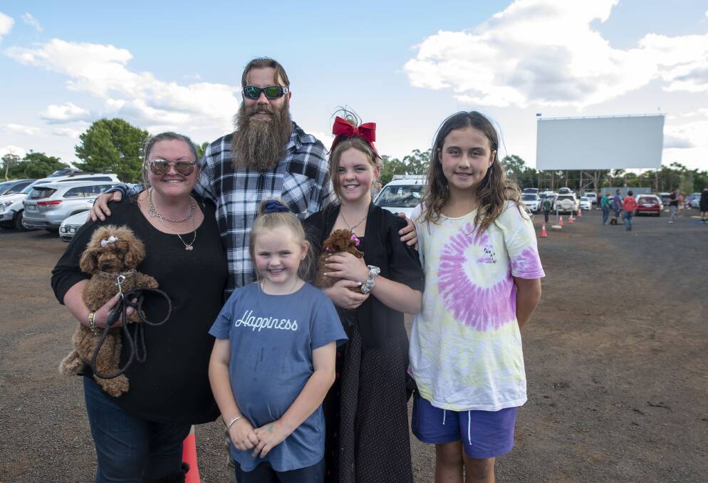 Fans: Alison Baker, Peter Carmichael, Aylah and Willow Baker with Takoda Wipaki travelled to the drive-in from Bathurst. Picture: BELINDA SOOLE