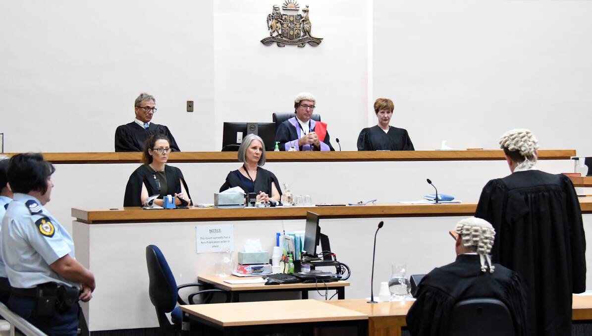 JUSTICE: Magistrate Gary Wilson, Judge John North, Magistrate Claire Girotto and judges' associates Samantha Lees and Dorothy Mageropoulos at the opening of the law term. Photo: BELINDA SOOLE
