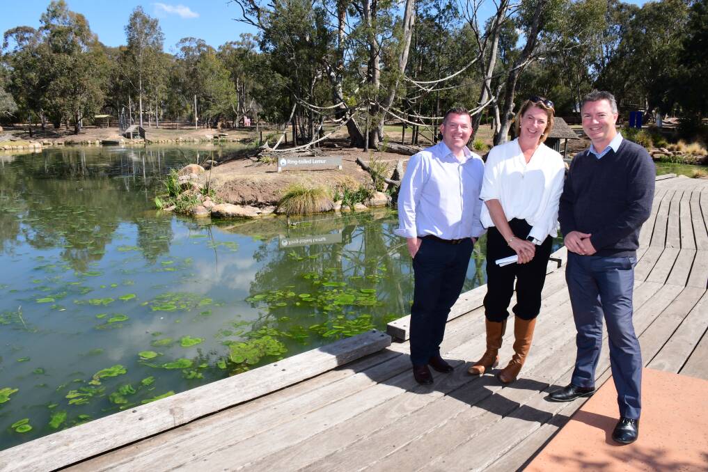 SECURITY: Dubbo MP Dugald Saunders, Water Minster Melinda Pavey and Taronga Western Plains Zoo director Steve Hinks are ensuring the zoo doesn't run out of water. Photo: BELINDA SOOLE