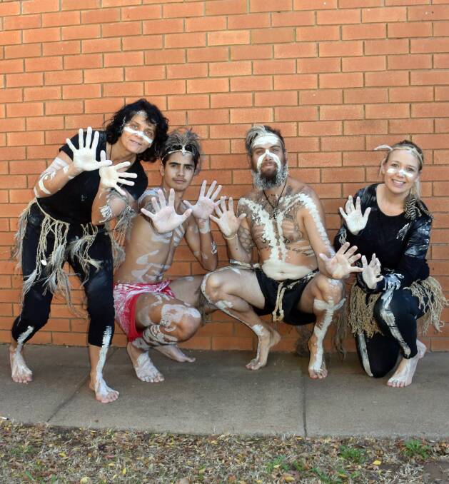 Proud: Jamal Wells (second left) with fellow Uniting Cultural Group dancers Phylis Davis, Jamie McLennan and Rebbecca Smith. Photo: FAYE WHEELER 