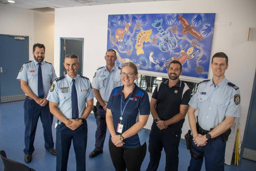 PROUD: Inspector Luke Geradts, Superintendent Danny Sullivan, Marty Paice School Liaison Officer, PCYC manager Emily Ross, NSW Department of Communities and Justice Lyndon Davis and Sergeant David Blom. Photo: BELINDA SOOLE