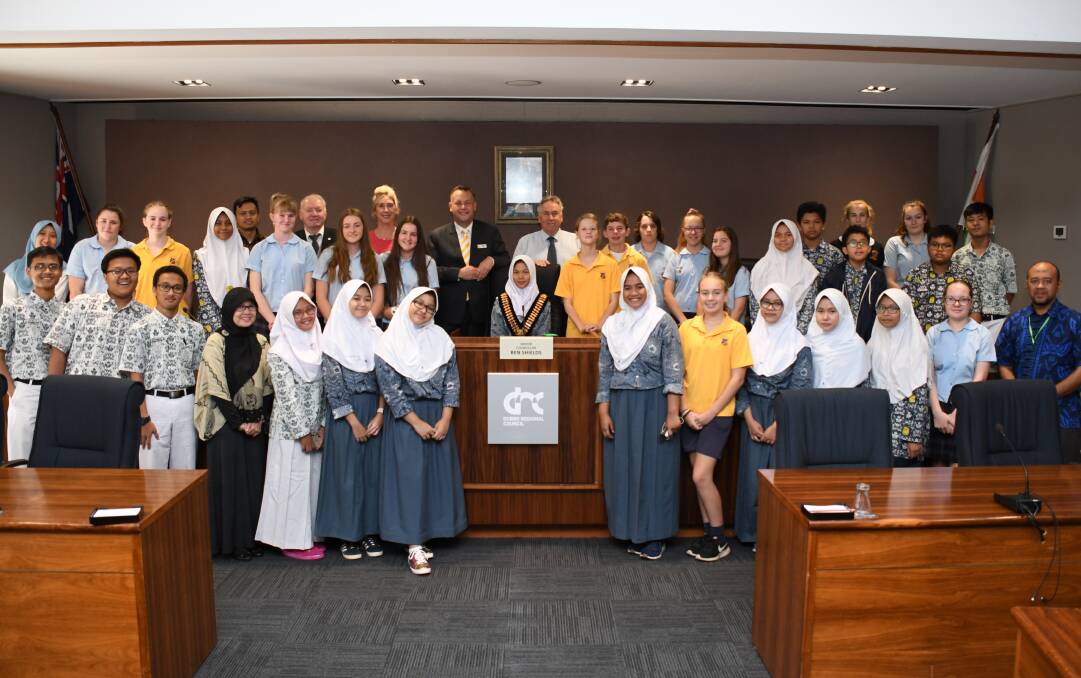 Friendship: The Cilegon sister school delegation and St Johns College hosts visit the Dubbo Regional Council chambers. Photo: BELINDA SOOLE
