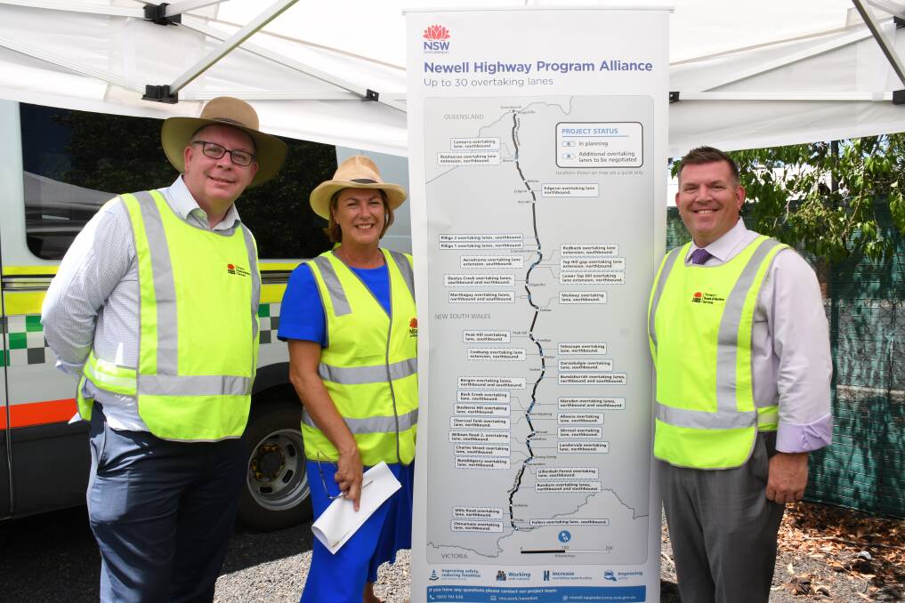 JOBS GROWTH: Roads and Maritime Services director western region Alistair Lunn, NSW Roads minister Melinda Pavey and Nationals candidate Dugald Saunders. Photo: BELINDA SOOLE