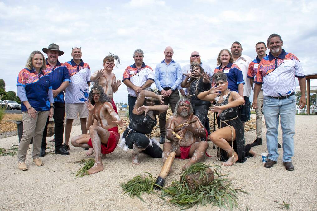 PLAN: Andrew George NSW Water CEO, Reconciliation Action Plan Advisory Committee, Lewis Burns and Talbragar Dancers. Photo: BELINDA SOOLE