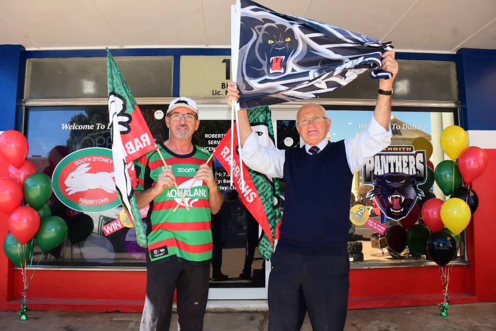 LOCAL SUPPORT: Tyrepower Dubbo's Max Robertson and Dubbo Regional Councillor Kevin Parker show their support ahead of Dubbo's first NRL match. Photo: BELINDA SOOLE