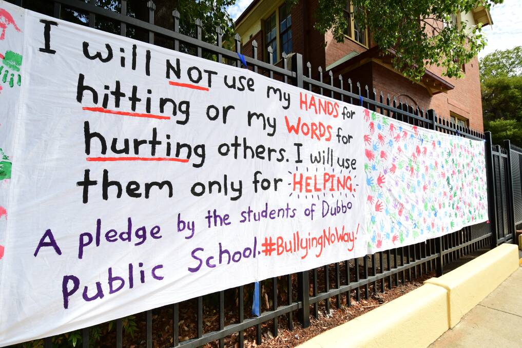 ACTION AGAINST BULLIES: The anti-bullying pledge made by all the students at Dubbo Public School on Friday. Photo: BELINDA SOOLE