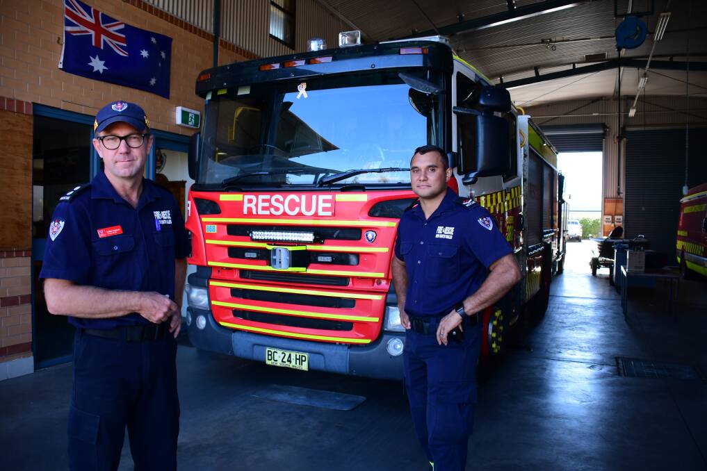 BUSY: Station Officer Chris Cusack with firefighter Alex Frail at Dubbo Fire Station. Officers attended three fires this week that police are investigating. Photo: BELINDA SOOLE