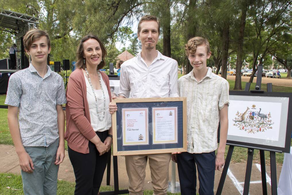 HONOURED: Finn, Mandi, Fred and Noah Randell at the Australia Day ceremony in Victoria Park on Wednesday. Photo: BELINDA SOOLE