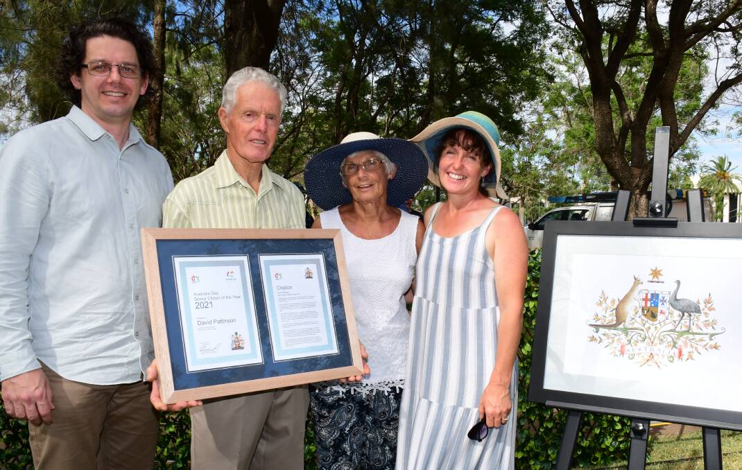 SILENT HERO: Senior Citizen of the Year award winner David Pattinson with son Grant, wife Janelle and daughter Leisha Chaseling. Photo: BELINDA SOOLE