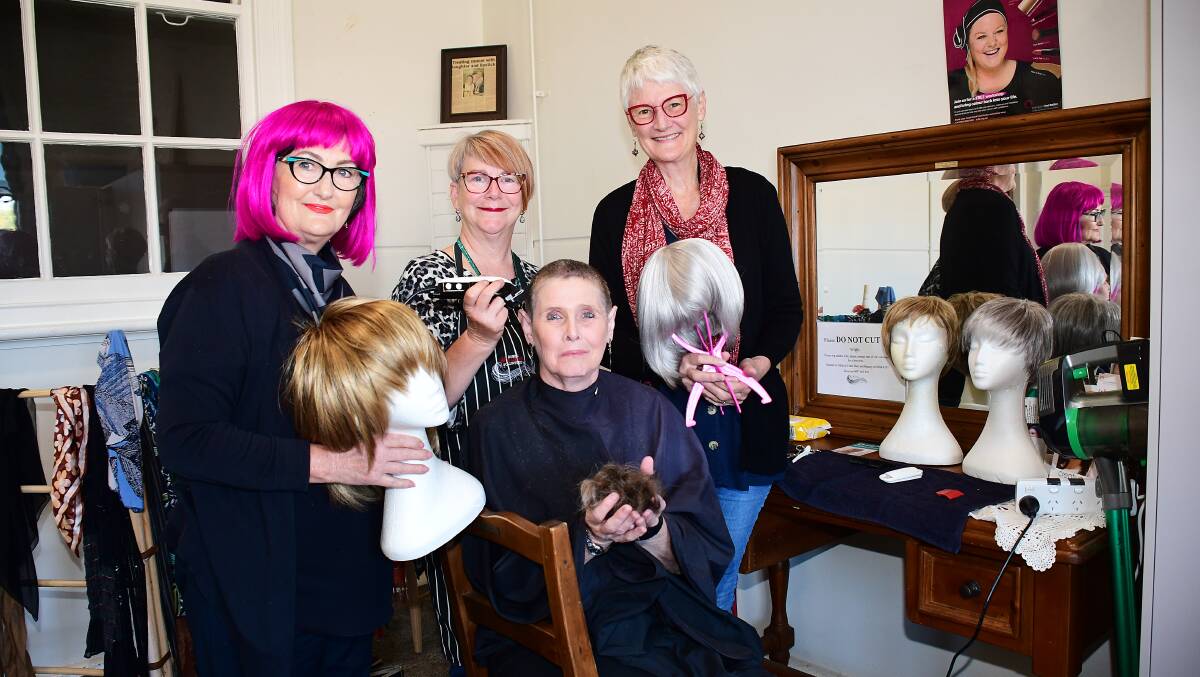 BRAVE THE SHAVE: Chris Horder, Carol Dickson, Kathleen Ryan and Deb Hanlon at the Dubbo Wig Library. Photo: BELINDA SOOLE