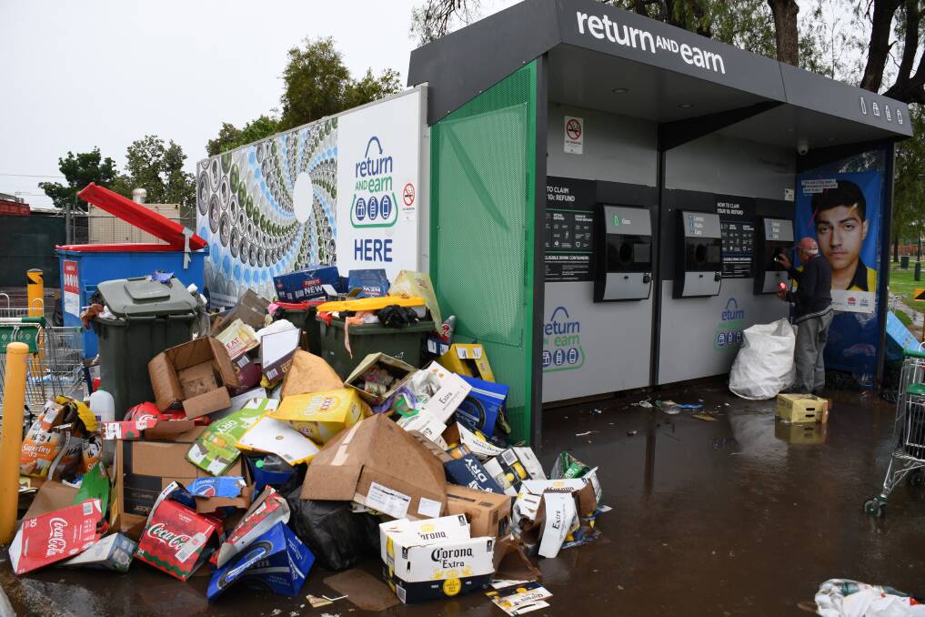 RUBBISH: A photo posted on social media highlighted the amount of rubbish left at the Victoria Park Reverse Vending Machine site. Photo: BELINDA SOOLE
