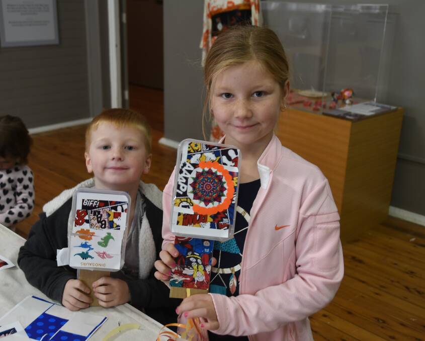 Arts and Crafts: Rory and Hannah Osborne enjoyed the Western Plains Cultural Centre school holiday workshops earlier this year. Photo: Antonia O'Flaherty.  