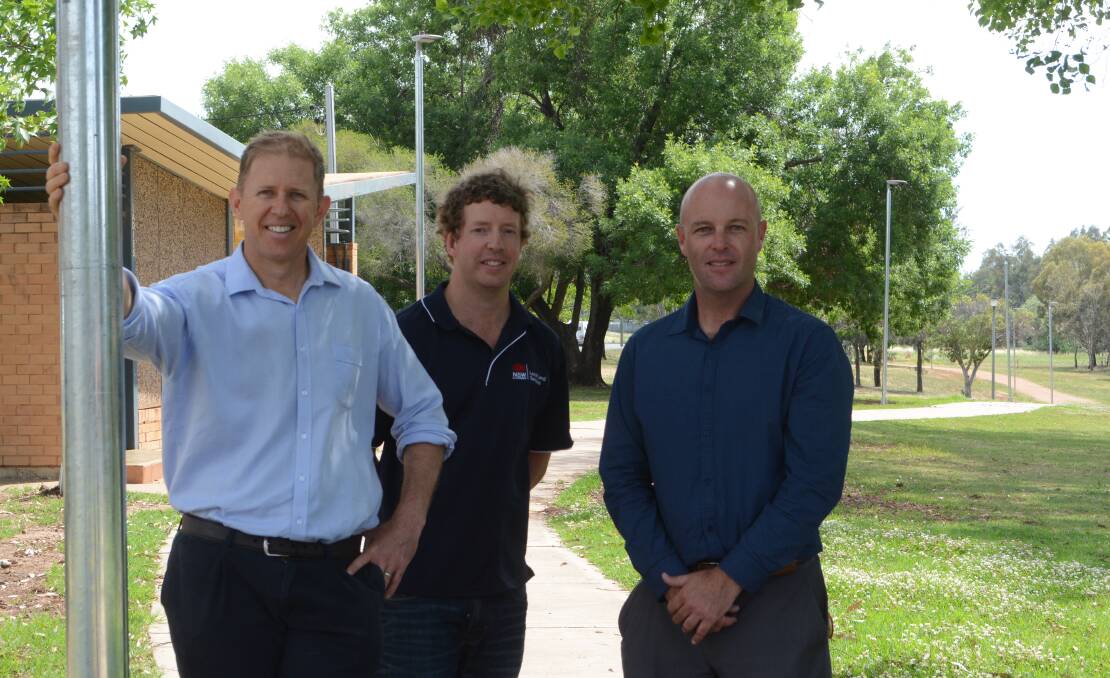Safer community: Dubbo Stampede committee members Rod Campbell and Charlie Whiteley with Dubbo Regional’s Council’s Horticulture and Landcare Asset Coordinator, Ben Pilon. Photo: Taylor Jurd. 