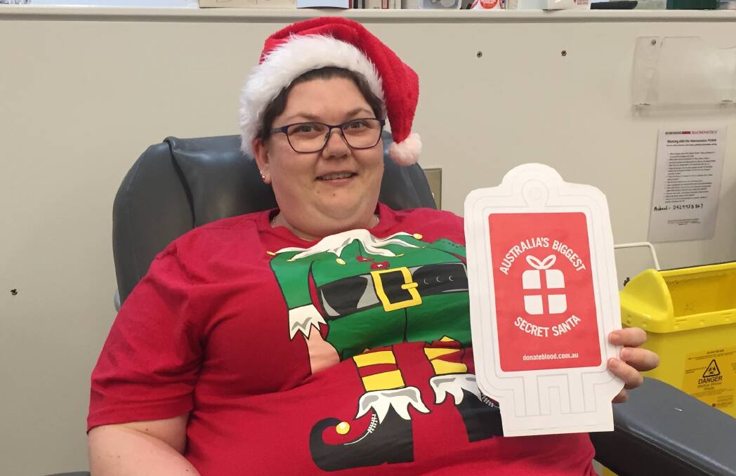 The gift of giving blood: Sarah Upton made her 150th blood donation recently. She encouraged the whole community to donate this festive season. Photo: Taylor Jurd.