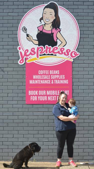 Wellington Business Chamber president and Jespresso owner Jess Gough with her daughter Audrey and mascot Lily. Photo: Daniel Shirkie 