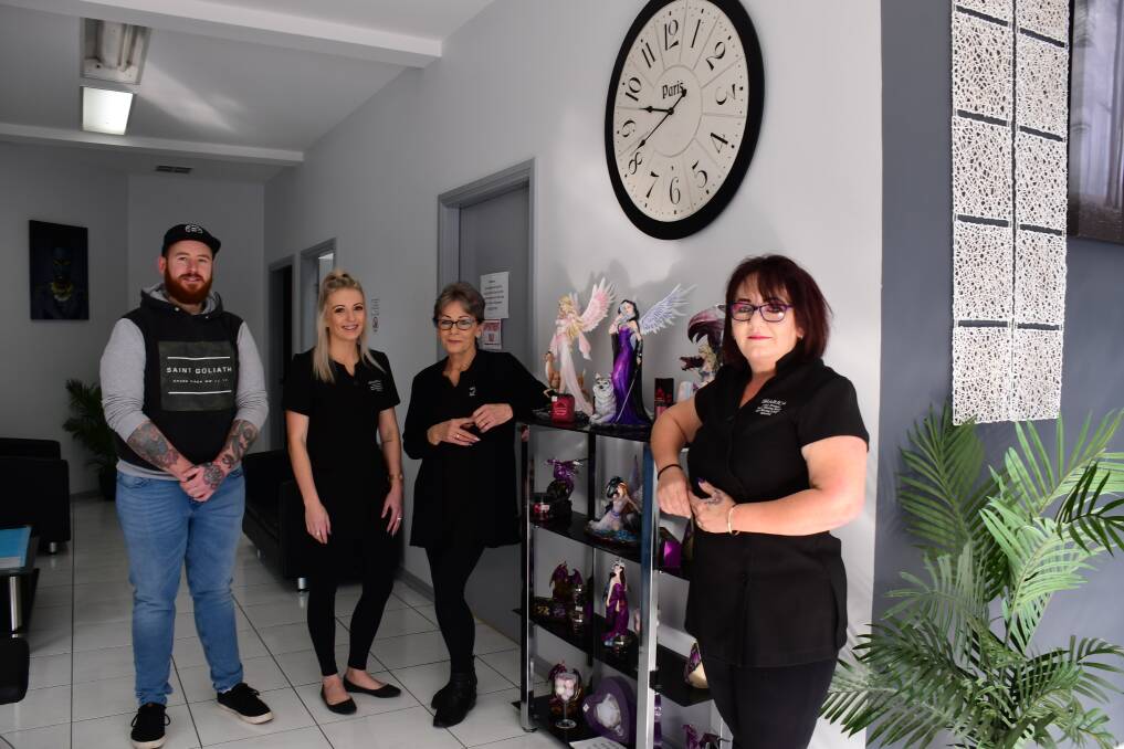 Welcome back: Ben Webb, Crystal Shelton, Patsy Clarke and Trudy London, from Sharica, were fully booked out on their reopening day. Photo: Amy McIntyre. 