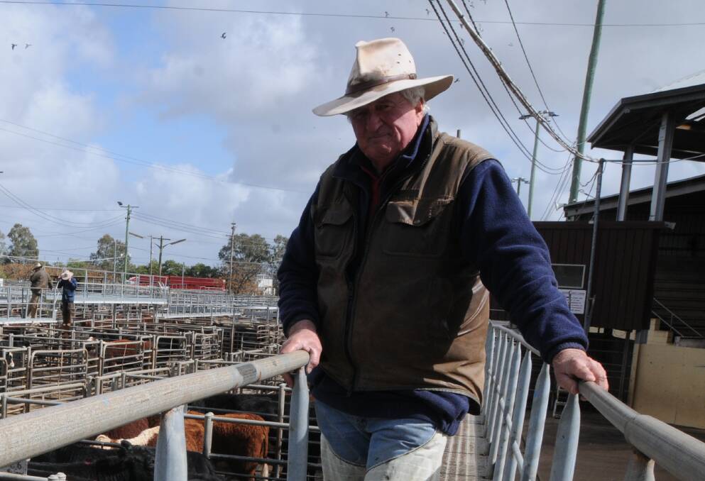 Stock and property: Bill Tatt discusses how Dubbo agents drew for 5440 head at their Prime Cattle sale on April, 26. Photo: File.