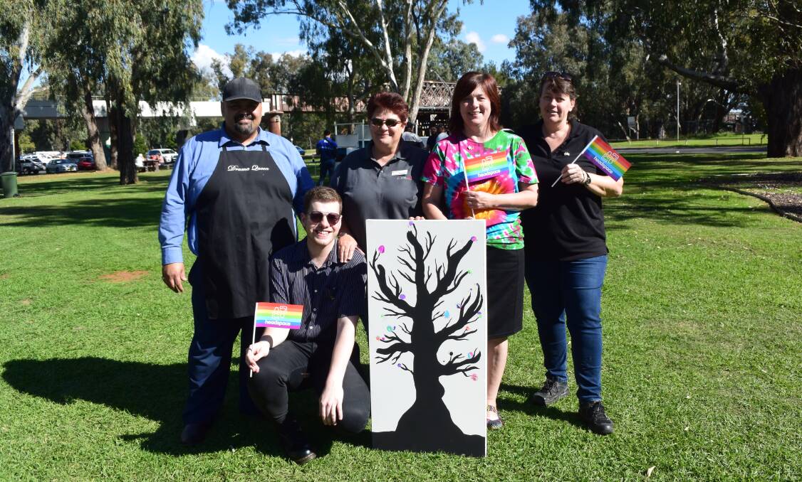 Rainbow: Kevin Jones, Axeris Sondyre, Karen Barwick, Margie Crowley and Katrina Dutton. Photo: Taylro Jurd 