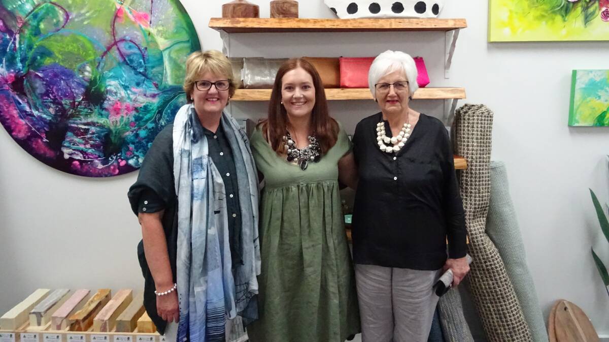 IN BUSINESS: Kim Griffiths, Kate Griffiths and Maureen Bootle at the launch of boutique Lazy Sunday Lifestyle in 2017. Photo: SUPPLIED