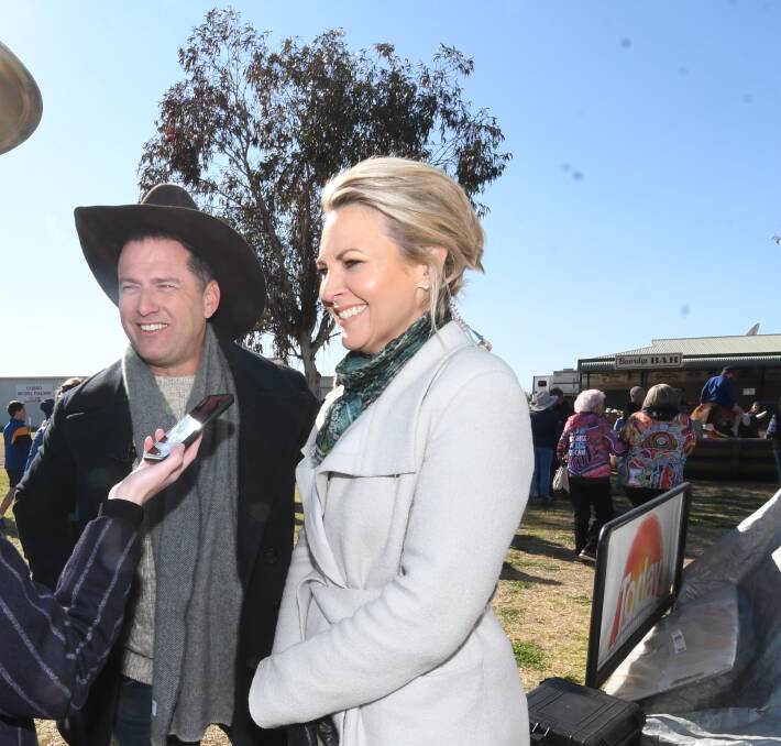 Today hosts Karl Stefanovic and Georgie Gardner at the Dubbo SHopwgrounds on Monday for Channel Nine's farm aid telethon. Photo: Belinda Soole. 