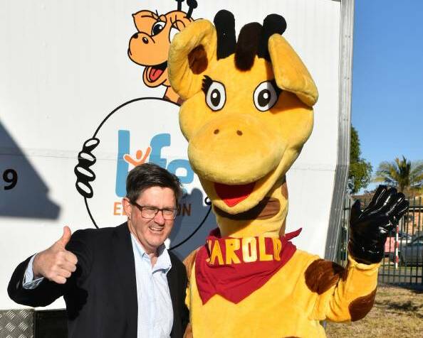 Looze the booze: Life Education national CEO David Ballhausen with Health Harold. Photo: Supplied.