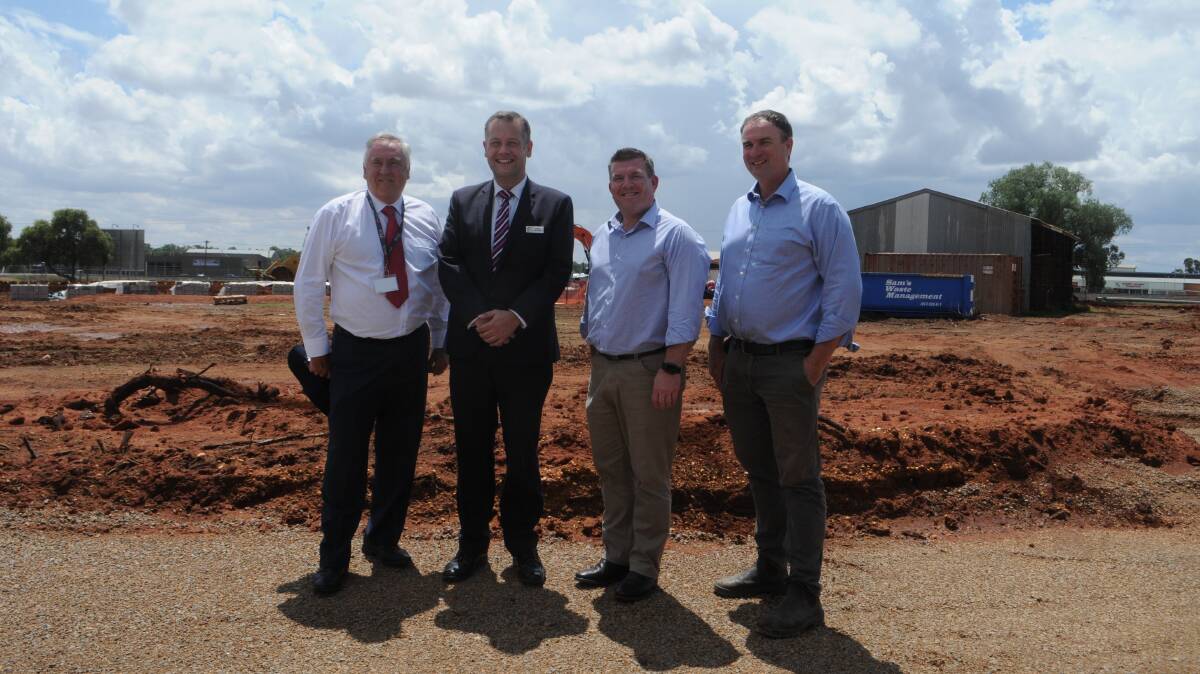 Dubbo Regional Council CEO Michael McMahon, mayor Ben Shields, Dubbo MP Dugald Saunders and saleyards manager Ross McCarthy. Photo: Taylor Jurd.