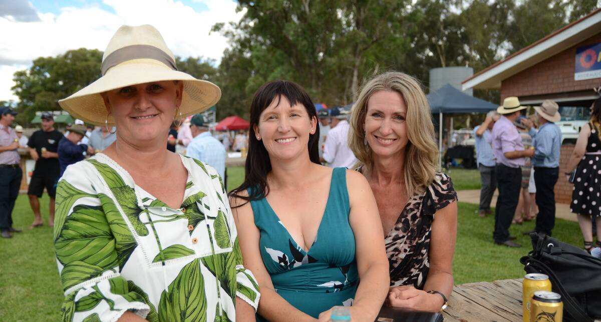 Far left: Tina Martin, Natasha Raptis and Treen Hilton of Wongarbon had a great time at the 2018 Geurie Races. Photo: Elouise Hawkey 