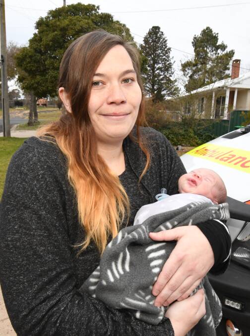 MUM AND BUB: Rachel Campbell with her newborn son Dusty. Photo: JUDE KEOGH