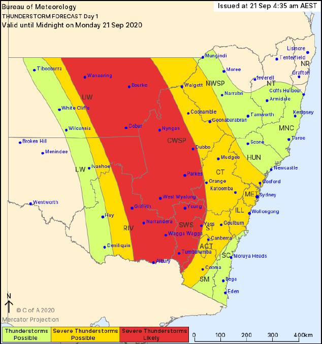 STORM WARNING: Severe thunderstorms are possible for Dubbo, Nyngan and the central west. Photo: BOM