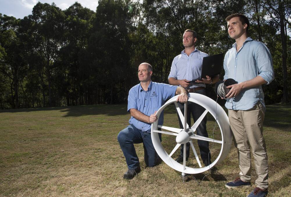 Innovators: University of Newcastle PhD research engineers Dr Joss Kesby, Dr Sam Evans and James Bradley created the turbine.
