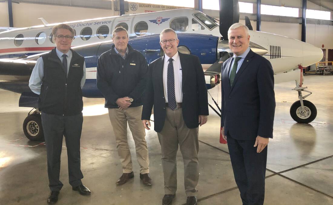 SIGNIFICANT NATIONAL PARTNERSHIP: Federation executive director of the Royal Flying Doctor Service (RFDS) Frank Quinlan and chief executive officer of the RFDS South Eastern Section Greg Sam meet with Regional Health Minister Mark Coulton and Deputy Prime Minister Michael McCormack. Photo: KIM BARTLEY