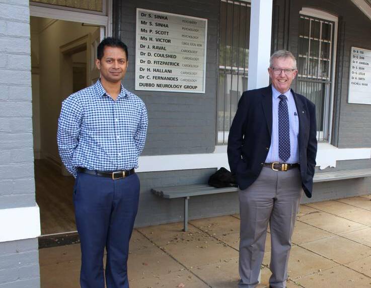 CLINIC: Lead clinician at Dubbo's GP-led COVID-19 respiratory clinic Dr Sunil Jacob meets with federal Member for Parkes and Minister for Regional Health Mark Coulton. Photo: CONTRIBUTED