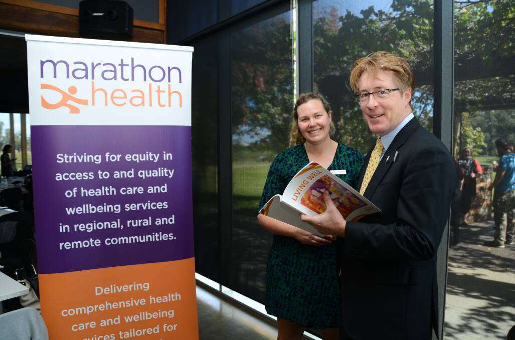 MIND THE GAP: Marathon Health's Jessica Brown chats with chief executive officer of Mental Health Australia Frank Quinlan at the first Mind the Gap forum in 2017. Photo: BELINDA SOOLE