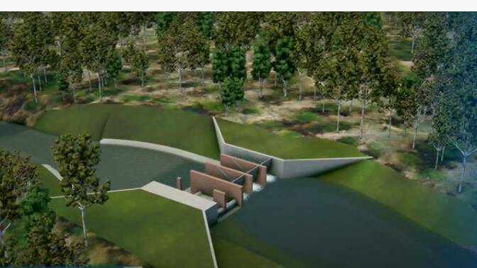 WEIR: An image of the proposed gated weir and fishway on the Macquarie River. 