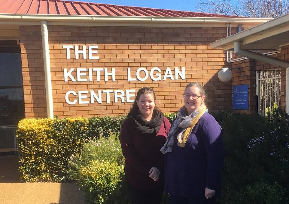 SUPPORT: Dementia educator Jenny Roberts and dementia care navigator Sharon Doyle confer outside the Dementia Australia Dubbo Office. Photo: Contributed 