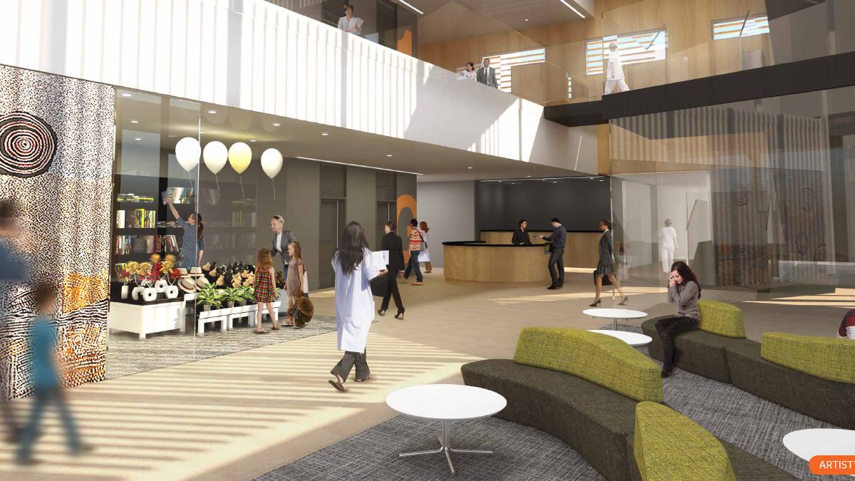 FRONT OF HOUSE: An artist's impression of Dubbo Hospital's front of house in the yet-to-be-completed Macquarie Building. It will have space for retailers. IMAGE: CONTRIBUTED.