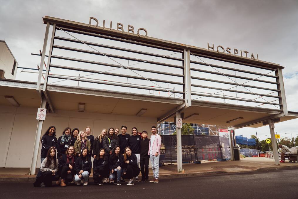 ROAD TRIP: A group of students taking part in the Go Rural road trip in May pose for a photograph at Dubbo Hospital. Photo: Contributed. 