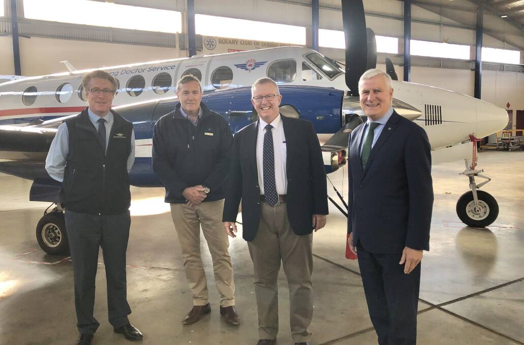 DUBBO VISIT: Deputy Prime Minister Michael McCormack (right) gave PETA another serve after announcing at Dubbo that the Royal Flying Doctor Service would administer COVID-19 jabs in Australia's rural and remote communities. Photo: KIM BARTLEY.